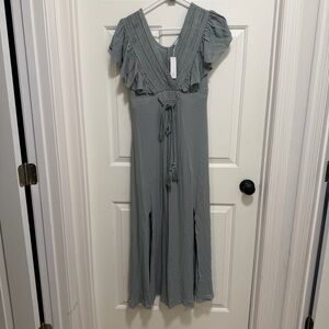 Baltic Born Jennifer Sage Deep V Maxi Dress Size XS